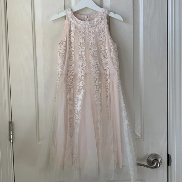 Tadashi Shoji Nissita Lace Tulle Dress Girl Size 6 Ivory/Blush - Picture 3 of 9